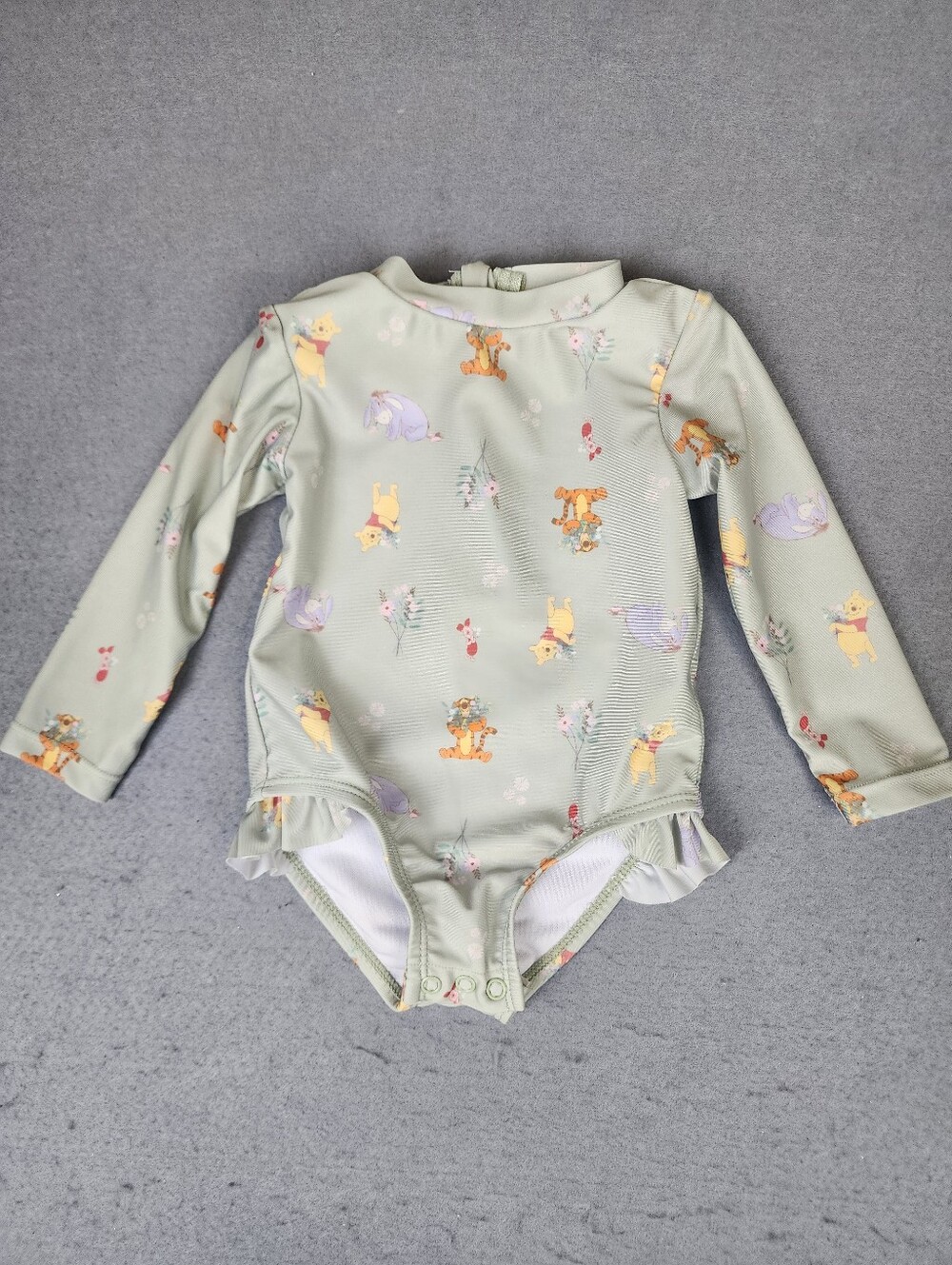 Disney Baby Long-Sleeve Green Winne The Pooh Print One-Piece Swimsuit 9M